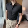 High Elasticity Seamless Shirts Men Top Quality Luxury Short Sleeve Concealed Placket Shirt Men Business Slim Social Dress Shirt - Image 4