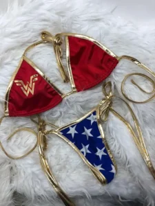 Women Halloween Party Movie Wonder Costume Sexy Halter Neck Lace Up Bikinis Set Superhero Swimsuit Fantasia Cosplay Fancy Suits - Image 2