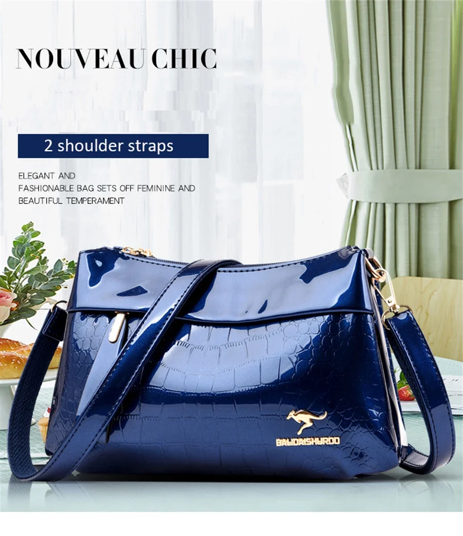 3 Layers Women Handbag Purses Luxury Designer Patent Leather Shoulder Messenger Crossbody Bags for Female Vintage Sac A Main New