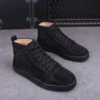men casual cow suede leather boots lace-up flats rivets shoes brand designer rhinestone ankle boot rock hip hop stylish footwear - Image 3