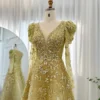 Sharon Said Luxury Dubai Yellow Arabic Evening Dress Elegant Long Sleeve Blue Muslim Women Wedding Formal Party Gowns SS291 - Image 4