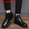 Man Winter Chelsea Boots Plush Warm Male Casual Genuine Leather Shoes Side Zipper Designer Men's Dress Boot Business Footwear - Image 4