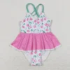 Wholesale Baby Girl One Piece Sleeveless Swimming Suit Children Toddler Summer Inner Floral Stripes Swimwear Infant Swimsuit - Image 5