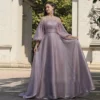 Elegant O Neck Long Evening Dress With Puffy Sleeves A Line Lace Soft Satin Prom Party Gown 2024 Custom Made - Image 3