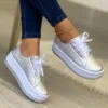 Woman Shoes Casual Sneakers for Women Round Toe Platform Shoes Lace Up Tennis Female Vulcanized Shoes Solid Color Ladies Loafers - Image 4