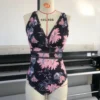 Plus Size Swimsuit Women Deep V Neck Hollow Out High Waist Sexy Bikinis Black Floral Print Bathing Suit Beach Swimwear - Image 3