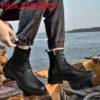 Italian Brand Designer Mens Luxury Cowboy Boots Natural Leather Platform Winter Shoes Black Ankle Boot Short Plush Botas Male - Image 5