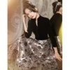 Luxury Velvet Satin Long Evening Dresses Elegant V-Neck Floor-Length Long Women Formal Gowns With Full Sleeves - Image 3