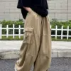 HOUZHOU Harajuku Streetwear Khaki Cargo Pants Women Oversize Pockets Hip Hop Black Wide Leg Trousers For Female Korean Fashion
