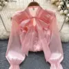 SINGREINY Bow Sweet Satin Loose Blouse Women Ruffles Long Sleeves Autumn Shirt Fashion Streetwear Korean y2k Vintage Top 2023