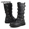 Men's Leather Motorcycle Boots Mid-calf Military Combat Boots Gothic Belt Punk Boots Tactical Army Shoes Autumn Winter Plus Size - Image 3