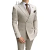 2023 Casual Sky Blue Men Suits Double Brested Peak Lapel Gold Button Groom Wedding Tuxedos Best 2 Pcs Blazers Jacket Pants Set - Image 3