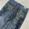 Gothic geometric cross design high-waisted jeans for mens 2000s American vintage dark rock and roll popular straight baggy pants