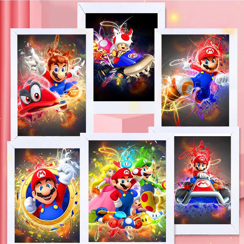 5D Diamond Painting Japanese Anime Cartoon Graffiti Art Super Mario DIY Hand Diamond Painting Embroidery Kids Home Decor Gifts