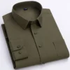 High Quality Cotton Men Dress Shirts Long Sleeve Middle-aged Luxury Plain Color Business Casual Social Male Shirt Regular Fit - Image 6