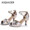 Leather Latin dancing shoes ladies high heels indoor sandals party soft soles jazz tango show 2023 summer soft soles - Image 2