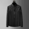2024 Spring Luxury Rhinestones Shirts for Men Solid Color Long Sleeve Casual Shirt Slim Social Party Tuxedo Business Shirts - Image 2