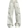 Women White Y2k Cargo Jeans Baggy Harajuku 2000s Trashy Aesthetic Denim Trousers Streetwear Oversize Jean Pants Vintage Clothes