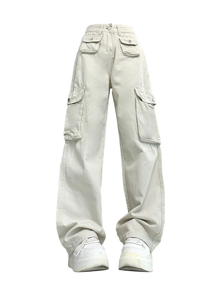 Women White Y2k Cargo Jeans Baggy Harajuku 2000s Trashy Aesthetic Denim Trousers Streetwear Oversize Jean Pants Vintage Clothes