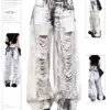 Women Y2k Ripped Jeans Harajuku Streetwear Baggy Denim Trousers Oversize Jean Pants Vintage Japanese 2000s Style Trashy Clothes