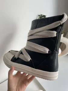 Men Shoes High-TOP Ankle Boots PU Leather Women Boots Vintage Luxury Trainers Casual Lace-up Flat Black Owen Brand Design Ro - Image 2