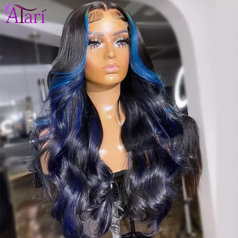 Blue Ombre Human Hair Wigs 13x4 13x6 Transparent Lace Frontal Wig Brazilian Body Wave Lace Front Wig Straight 5x5 Closure Wig