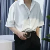Casual White Shirt for Men Solid Color Ice Silk Long Sleeve Shirt Harajuku Loose Top Quality Drape White Japanese Streetwear - Image 5