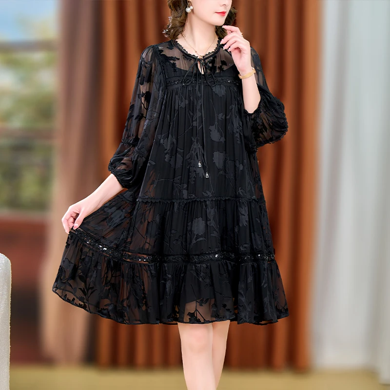 AIMEILI Women Summer Elegant Blue Dress Shirt Female High Quality Long Vintage Party Robe Femme Runway Designer A-Line Vestidos