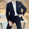 (Blazer Trousers) Fashion Double Breasted Design Slim Men's Suit Italian Style Luxury Wedding Social Party Tuxedo 2 Piece Set - Image 5