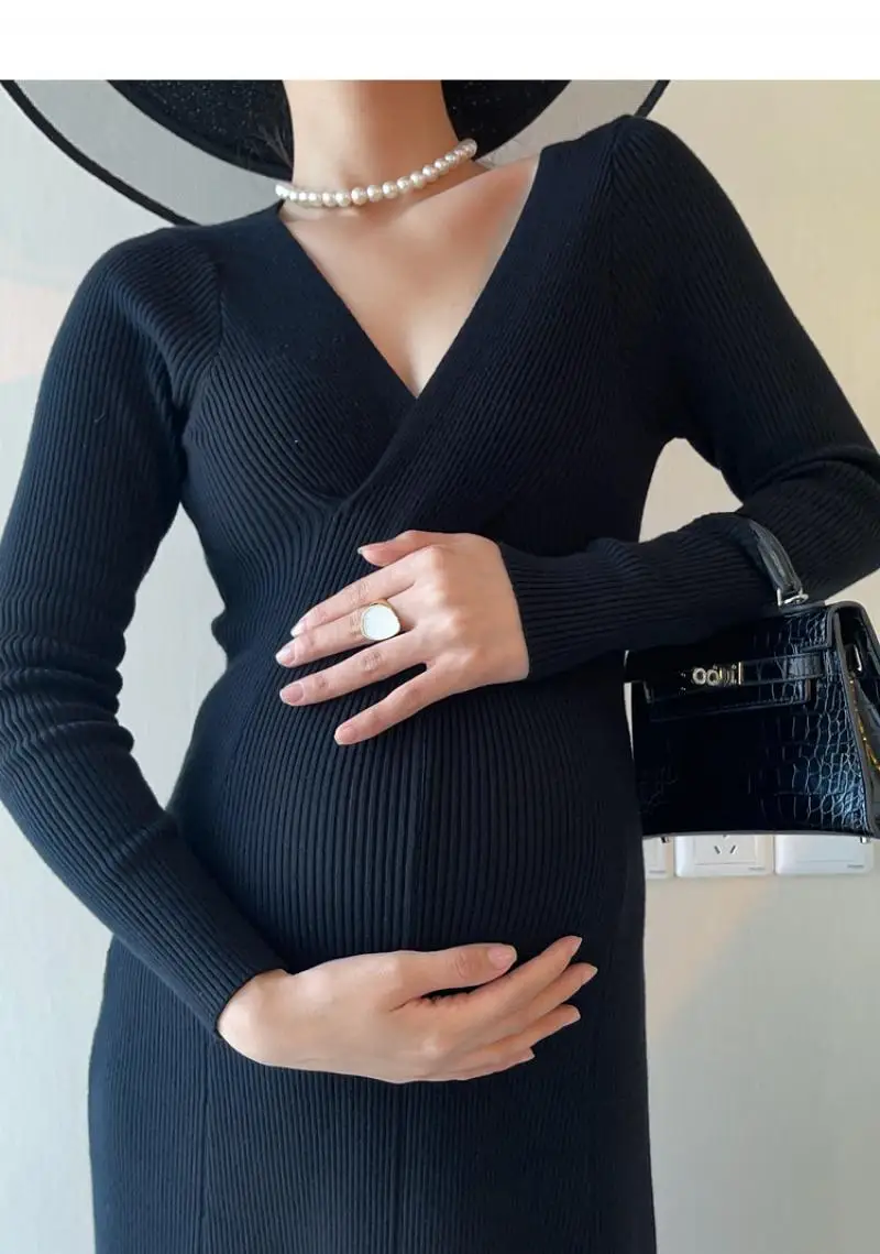 2023 Spring Autumn Winter Maternity Dress WarmKnitted Sweater Dress Clothes Pregnant Women Fall Elegant Pregnancy Sweaters Dress