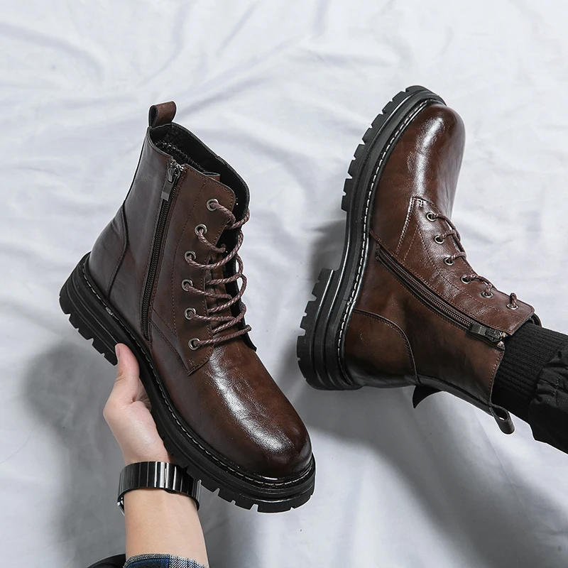 Fashion Military Boots Fashion Thick Soled Motorcycle Boots Designer Winter Boot Formal Dress Shoes for Men Leather Ankle Boots