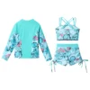 Kids Girls 3 Pcs Sun Protection Swimsuit Set Long Sleeve Front Zipper Coat with Tropical Print Tank Tops Shorts Tankini Outfit - Image 4
