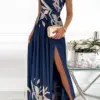 2023 Summer Sexy Long Skirt Elegant One-shoulder Floral Commuter Gradient High Slit Hollow Party Skirt Asymmetric Dress