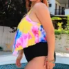 2022 New Tie Dye Print Set of Two Fashion Pieces for Women Separate Swimsuit Plus Size Women's Swimsuit Large Size Bathing Suit - Image 3