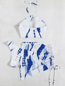 3 Pieces Thong Bikini 2023 Women Halter Swimwear Female Swimsuit With Skirt Beach Wear Printed Bathing Suit Summer Swimming - Image 6