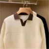Spring Autumn Knitting Polo Shirt Men Turn-down Collar Solid Stripe Slim Fits Tops Ice Silk High Quality Pullover Tee Shirts - Image 6