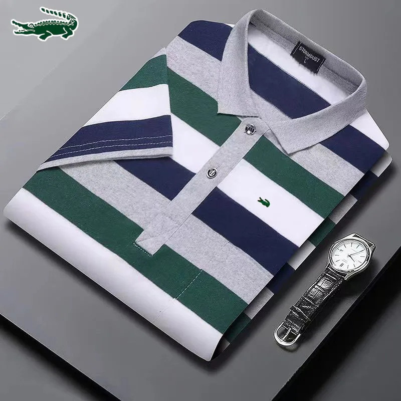 2024Men's new polo shirt for spring and summer, casual plaid short sleeved polo shirt