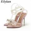 Eilyken Summer Style White PVC Transparent Women Pumps String Beadbowknot Stripper High Heels Party Prom Shoes - Image 4