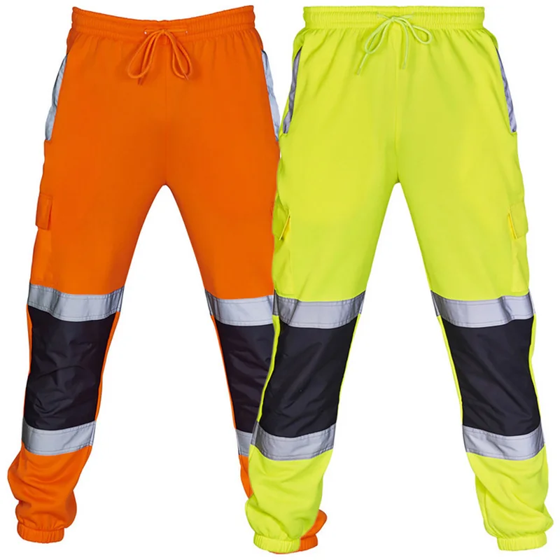 Mens Work Uniform Bottoms Safety Sweat Pants Striped Reflective Pants Loose Mens Jogging Trousers Joggers Patchwork Workwear