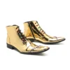 Gold Blue Patent Leather Spikes side Zip Lace-Up Boots Breathable Designer Man Shoes Gentleman Casual Zapatos para hombres - Image 4