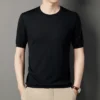 High Quality Men Silk Knit Tops 2022 Summer O-Neck Ice Silk Tee Shirts Male Short Sleeve Knitting Thin Clothing T-Shirts - Image 4
