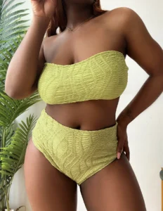 Yellow Plus Size Bandeau High Waist Bikini Swimwear Women's Swimsuit Beachwear Bathing Suits - Image 2