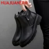 Man Winter Chelsea Boots Plush Warm Male Casual Genuine Leather Shoes Side Zipper Designer Men's Dress Boot Business Footwear - Image 2