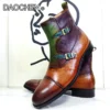 LUXURY MEN'S BOOTS MIXED COLORS CHELSEA BOOTS BUCKE STRAP CASUAL MENS DRESS BOOTS SHOES WEDDING OFFICE LEATHER BOOTS MEN - Image 3