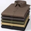 High Quality Cotton Men Dress Shirts Long Sleeve Middle-aged Luxury Plain Color Business Casual Social Male Shirt Regular Fit - Image 2