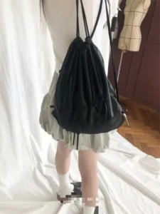 LEFTSIDE Silk Drawstring Backpack Strap Design 2023 Winter Korean Fashion Backpacks Lady Big Back Pack - Image 4
