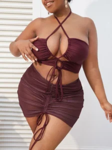 2023 Plus Swimsuit 3 Piece Large Size Swimwear Women Suits Beachwear Summer Mesh Bathing Suit Female 4XL - Image 6