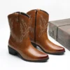 Size 38-46 Western Cowboy Boots for Men Designer Mens Shoes VINTAGE Embroider Leather Boots Black Brown British Style - Image 3