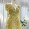 Sharon Said Luxury Dubai Yellow Arabic Evening Dress Elegant Long Sleeve Blue Muslim Women Wedding Formal Party Gowns SS291 - Image 3