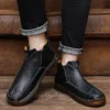 Autumn Winter Elegant Chelsea Boots Leather Men Shoes Round head Luxury designer Ankle boots Anti slip black Slip-on Big Size 47 - Image 5